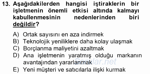 Genel Muhasebe 2 2014 - 2015 Tek Ders Sınavı 13.Soru