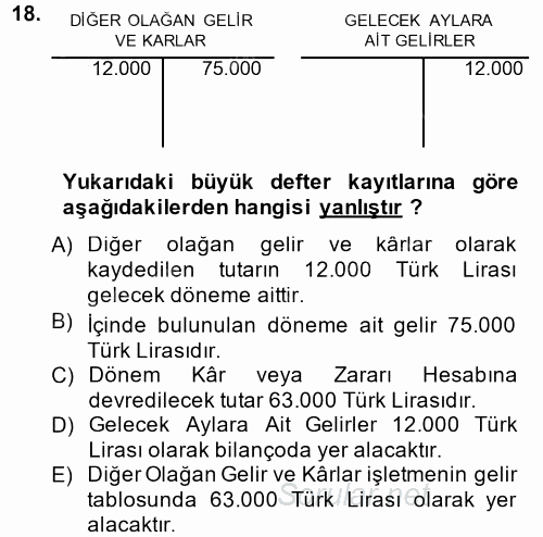 Genel Muhasebe 2 2014 - 2015 Tek Ders Sınavı 18.Soru