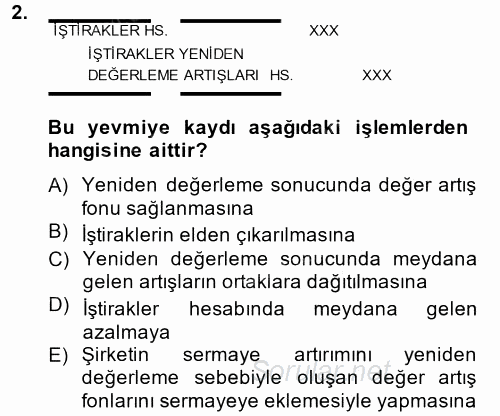 Genel Muhasebe 2 2014 - 2015 Tek Ders Sınavı 2.Soru