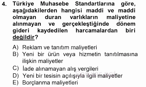 Genel Muhasebe 2 2014 - 2015 Tek Ders Sınavı 4.Soru