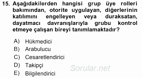 Sağlık Kurumları Yönetimi 2 2015 - 2016 Tek Ders Sınavı 15.Soru