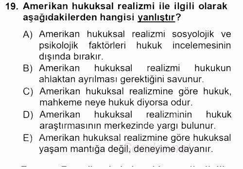 Hukuk Sosyolojisi 2014 - 2015 Dönem Sonu Sınavı 19.Soru