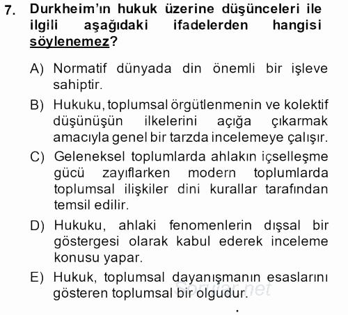 Hukuk Sosyolojisi 2014 - 2015 Dönem Sonu Sınavı 7.Soru