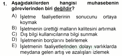 Envanter ve Bilanço 2014 - 2015 Ara Sınavı 1.Soru