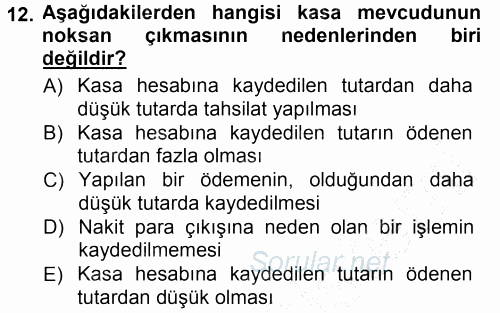 Envanter ve Bilanço 2014 - 2015 Ara Sınavı 12.Soru