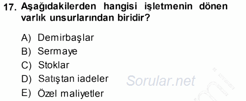 Envanter ve Bilanço 2014 - 2015 Ara Sınavı 17.Soru