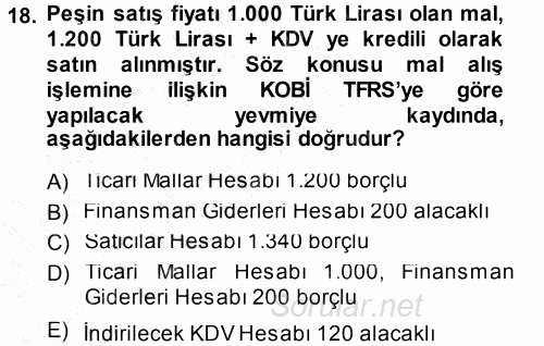 Envanter ve Bilanço 2014 - 2015 Ara Sınavı 18.Soru