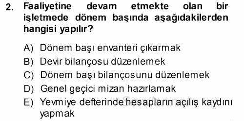 Envanter ve Bilanço 2014 - 2015 Ara Sınavı 2.Soru
