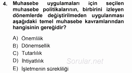 Envanter ve Bilanço 2014 - 2015 Ara Sınavı 4.Soru