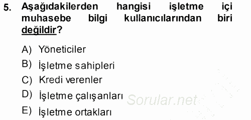 Envanter ve Bilanço 2014 - 2015 Ara Sınavı 5.Soru