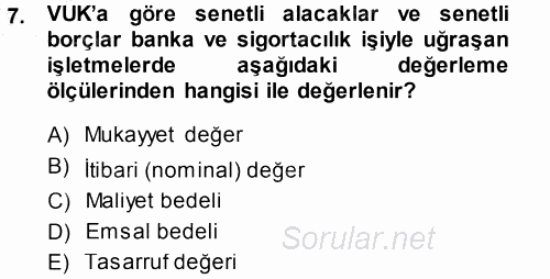 Envanter ve Bilanço 2014 - 2015 Ara Sınavı 7.Soru
