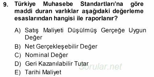 Envanter ve Bilanço 2014 - 2015 Ara Sınavı 9.Soru