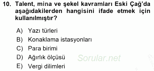 Eski Anadolu Tarihi 2015 - 2016 Ara Sınavı 10.Soru