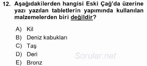 Eski Anadolu Tarihi 2015 - 2016 Ara Sınavı 12.Soru