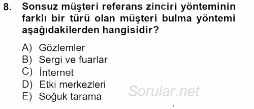 Satış Teknikleri 2012 - 2013 Dönem Sonu Sınavı 8.Soru