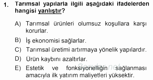 Tarımsal Yapılar ve Sulama 2013 - 2014 Dönem Sonu Sınavı 1.Soru