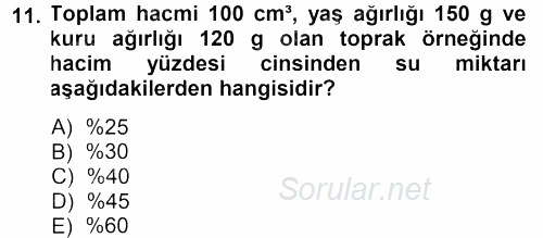 Tarımsal Yapılar ve Sulama 2013 - 2014 Dönem Sonu Sınavı 11.Soru