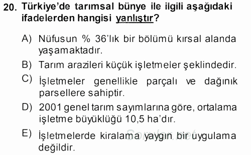 Tarımsal Yapılar ve Sulama 2013 - 2014 Dönem Sonu Sınavı 20.Soru