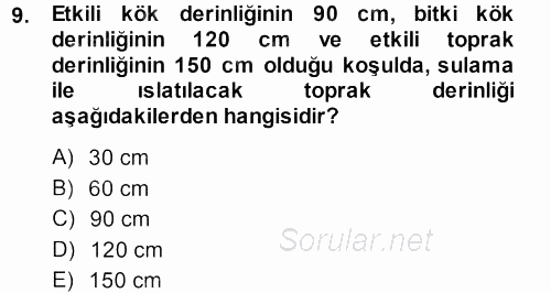 Tarımsal Yapılar ve Sulama 2013 - 2014 Dönem Sonu Sınavı 9.Soru