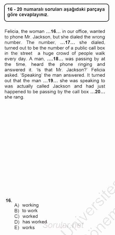 Pedagojik Gramer 1 2012 - 2013 Dönem Sonu Sınavı 16.Soru