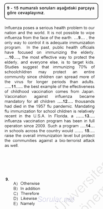 Pedagojik Gramer 1 2012 - 2013 Dönem Sonu Sınavı 9.Soru
