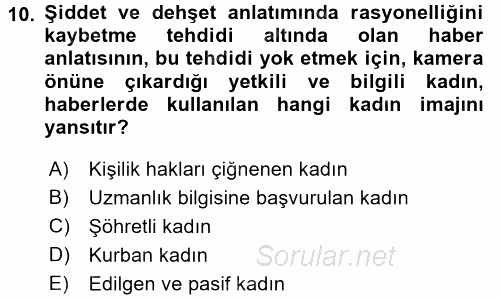 Toplumsal Cinsiyet Çalışmaları 2015 - 2016 Dönem Sonu Sınavı 10.Soru