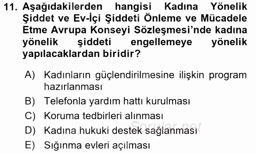 Toplumsal Cinsiyet Çalışmaları 2015 - 2016 Dönem Sonu Sınavı 11.Soru