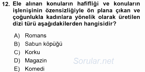 Toplumsal Cinsiyet Çalışmaları 2015 - 2016 Dönem Sonu Sınavı 12.Soru