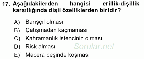 Toplumsal Cinsiyet Çalışmaları 2015 - 2016 Dönem Sonu Sınavı 17.Soru