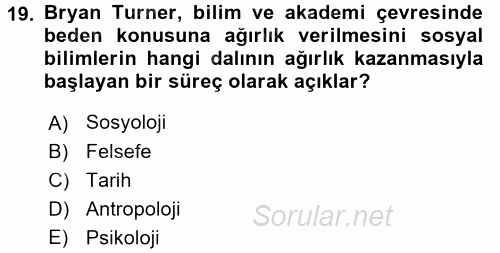 Toplumsal Cinsiyet Çalışmaları 2015 - 2016 Dönem Sonu Sınavı 19.Soru