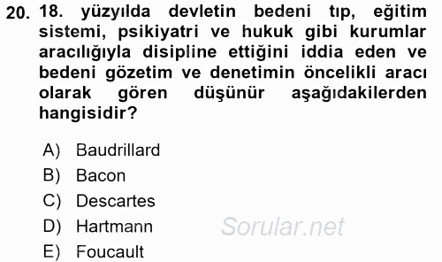 Toplumsal Cinsiyet Çalışmaları 2015 - 2016 Dönem Sonu Sınavı 20.Soru
