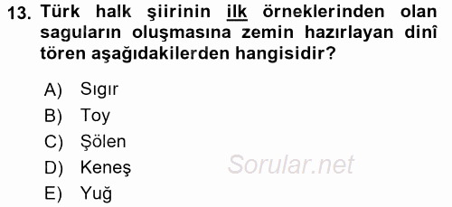 Türk Halk Şiiri 2017 - 2018 Ara Sınavı 13.Soru