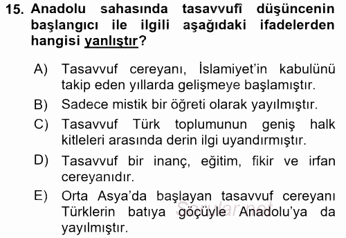 Türk Halk Şiiri 2017 - 2018 Ara Sınavı 15.Soru