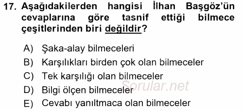 Türk Halk Şiiri 2017 - 2018 Ara Sınavı 17.Soru