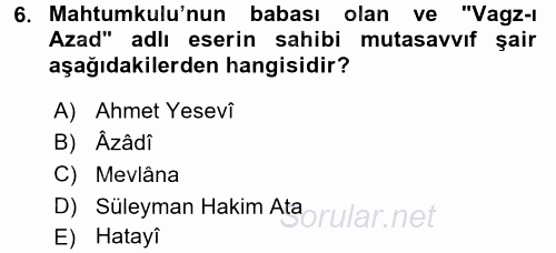 Türk Halk Şiiri 2017 - 2018 Ara Sınavı 6.Soru