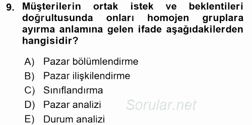 Spor Yönetimi 2016 - 2017 3 Ders Sınavı 9.Soru