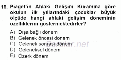 Erken Çocukluk Döneminde Gelişim 2 2013 - 2014 Dönem Sonu Sınavı 16.Soru