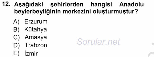 Türk İdare Tarihi 2012 - 2013 Ara Sınavı 12.Soru