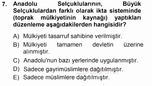 Türk İdare Tarihi 2012 - 2013 Ara Sınavı 7.Soru