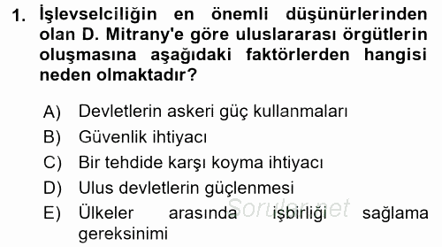 Uluslararası Örgütler 2016 - 2017 Ara Sınavı 1.Soru