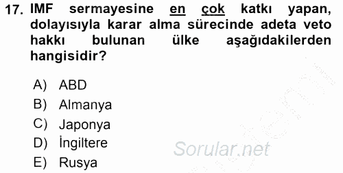 Uluslararası Örgütler 2016 - 2017 Ara Sınavı 17.Soru
