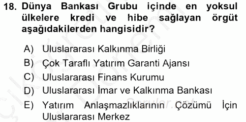 Uluslararası Örgütler 2016 - 2017 Ara Sınavı 18.Soru