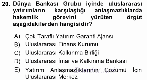 Uluslararası Örgütler 2016 - 2017 Ara Sınavı 20.Soru