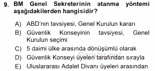 Uluslararası Örgütler 2016 - 2017 Ara Sınavı 9.Soru