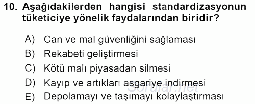 Kalite Yönetim Sistemleri 2017 - 2018 Dönem Sonu Sınavı 10.Soru