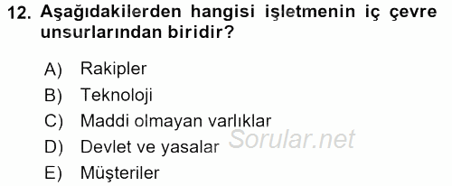 Kalite Yönetim Sistemleri 2017 - 2018 Dönem Sonu Sınavı 12.Soru