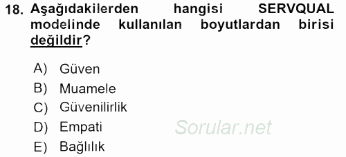 Kalite Yönetim Sistemleri 2017 - 2018 Dönem Sonu Sınavı 18.Soru