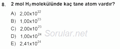 Genel Kimya 1 2012 - 2013 Ara Sınavı 8.Soru