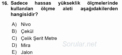 Coğrafi Bilgi Sistemlerine Giriş 2017 - 2018 Ara Sınavı 16.Soru