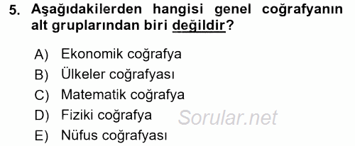 Coğrafi Bilgi Sistemlerine Giriş 2017 - 2018 Ara Sınavı 5.Soru